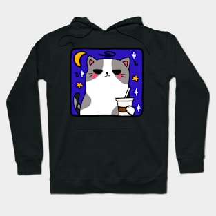 Moonlit coffee break: A cool cat’s night out Hoodie